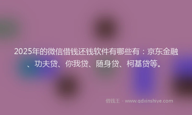 2025年的微信借钱还钱软件有哪些有：京东金融、功夫贷、你我贷、随身贷、柯基贷等。