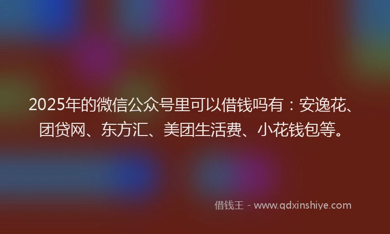 2025年的微信公众号里可以借钱吗有：安逸花、团贷网、东方汇、美团生活费、小花钱包等。
