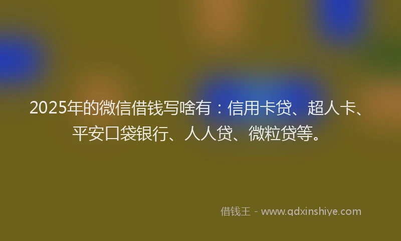 2025年的微信借钱写啥有：信用卡贷、超人卡、平安口袋银行、人人贷、微粒贷等。