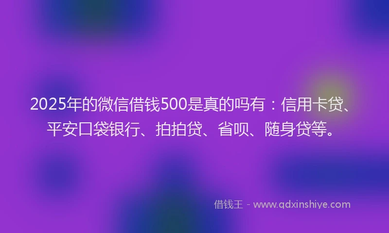 2025年的微信借钱500是真的吗有：信用卡贷、平安口袋银行、拍拍贷、省呗、随身贷等。