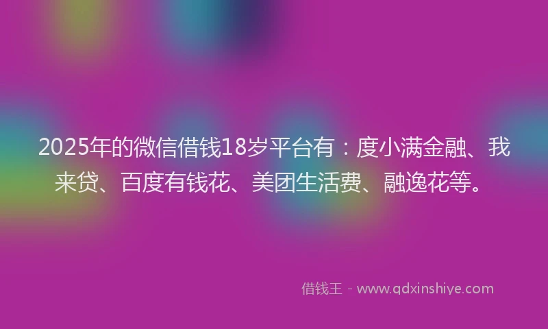 2025年的微信借钱18岁平台有：度小满金融、我来贷、百度有钱花、美团生活费、融逸花等。