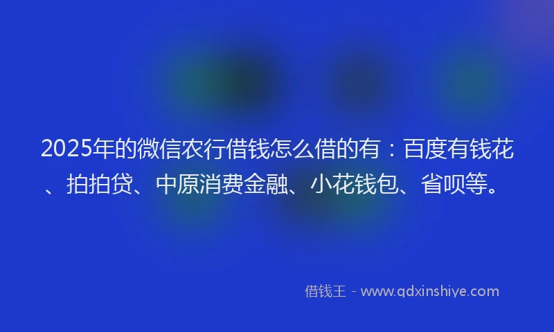 2025年的微信农行借钱怎么借的有：百度有钱花、拍拍贷、中原消费金融、小花钱包、省呗等。