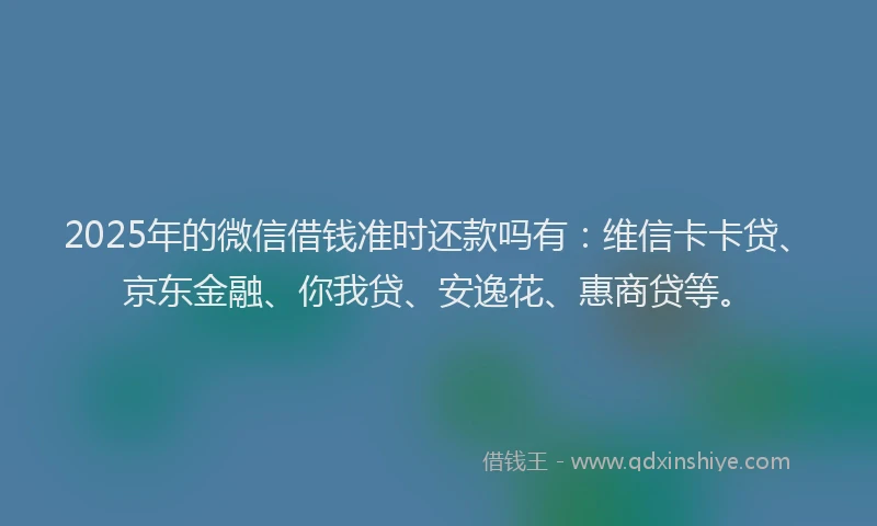 2025年的微信借钱准时还款吗有：维信卡卡贷、京东金融、你我贷、安逸花、惠商贷等。