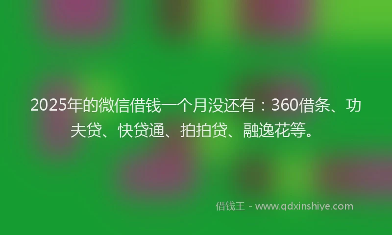 2025年的微信借钱一个月没还有：360借条、功夫贷、快贷通、拍拍贷、融逸花等。