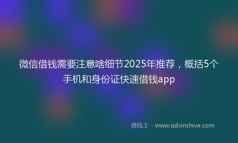 微信借钱需要注意啥细节2025年推荐，概括5个手机和身份证快速借钱app
