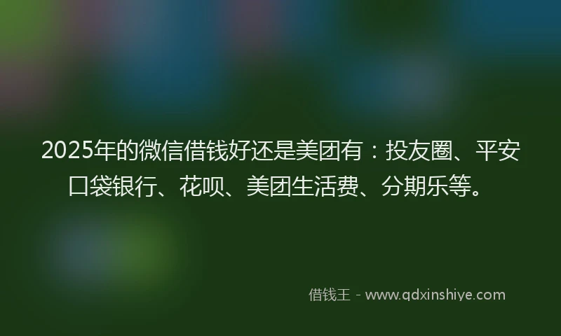 2025年的微信借钱好还是美团有：投友圈、平安口袋银行、花呗、美团生活费、分期乐等。