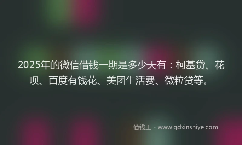 2025年的微信借钱一期是多少天有：柯基贷、花呗、百度有钱花、美团生活费、微粒贷等。