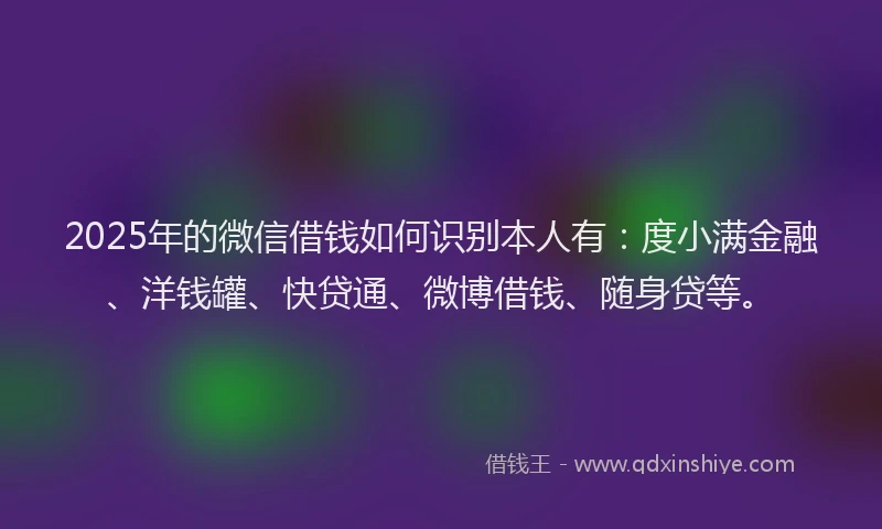 2025年的微信借钱如何识别本人有：度小满金融、洋钱罐、快贷通、微博借钱、随身贷等。