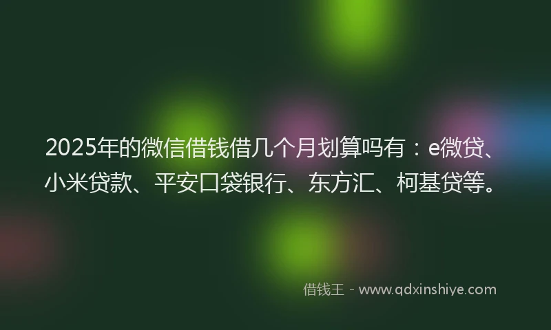 2025年的微信借钱借几个月划算吗有：e微贷、小米贷款、平安口袋银行、东方汇、柯基贷等。