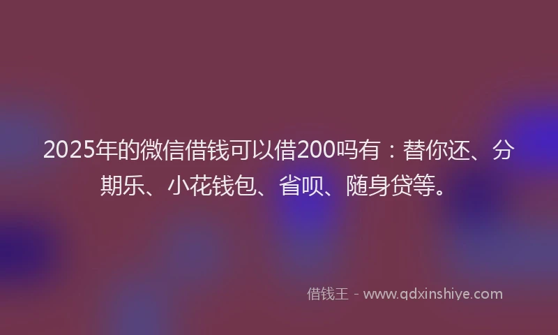 2025年的微信借钱可以借200吗有：替你还、分期乐、小花钱包、省呗、随身贷等。