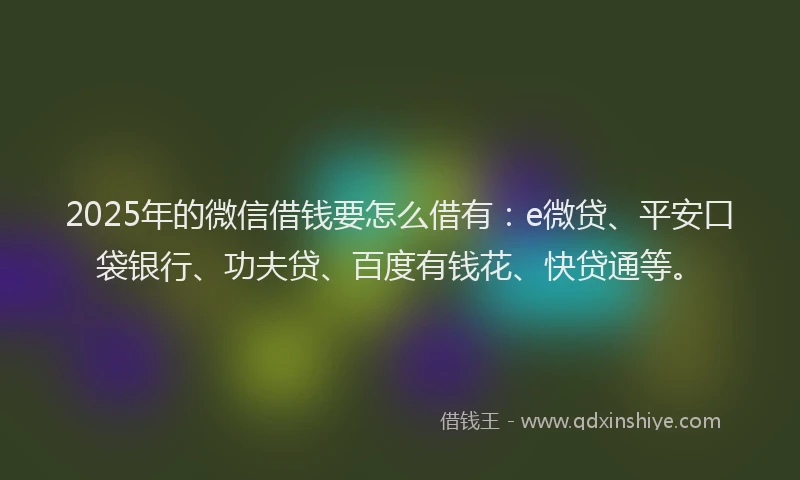2025年的微信借钱要怎么借有:e微贷、平安口袋银行、功夫贷、百度有钱花、快贷通等。