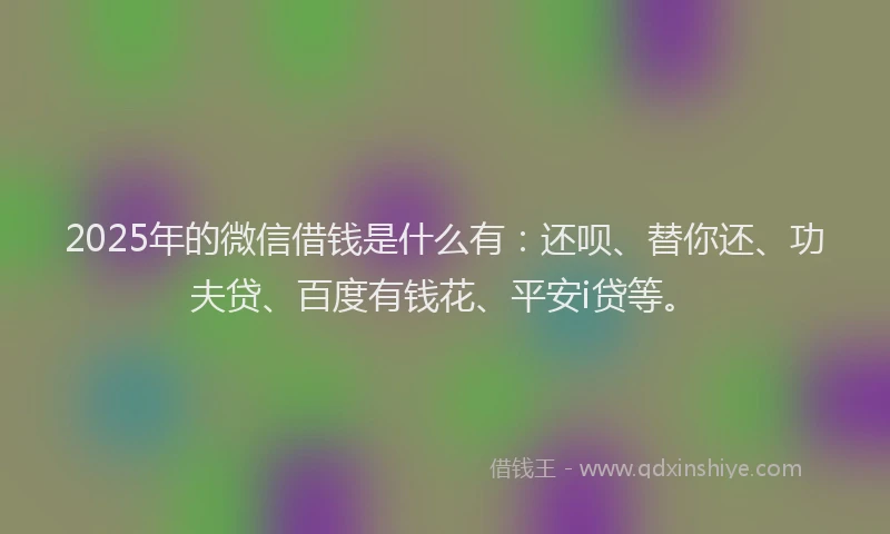 2025年的微信借钱是什么有：还呗、替你还、功夫贷、百度有钱花、平安i贷等。