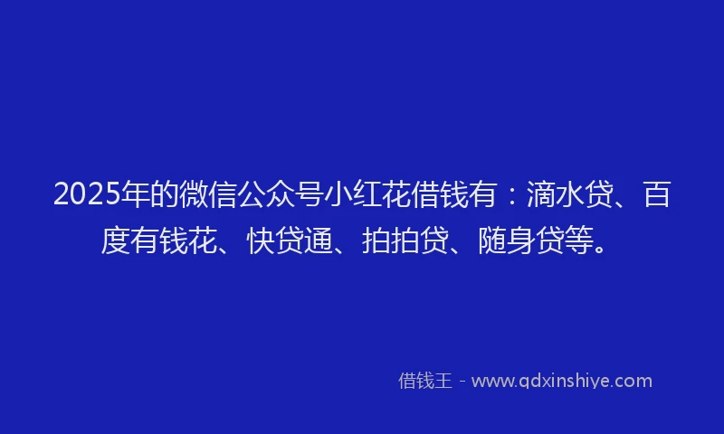 2025年的微信公众号小红花借钱有：滴水贷、百度有钱花、快贷通、拍拍贷、随身贷等。