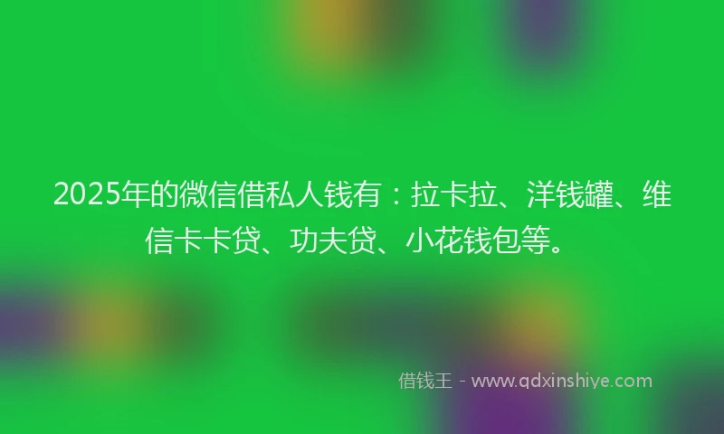 2025年的微信借私人钱有：拉卡拉、洋钱罐、维信卡卡贷、功夫贷、小花钱包等。