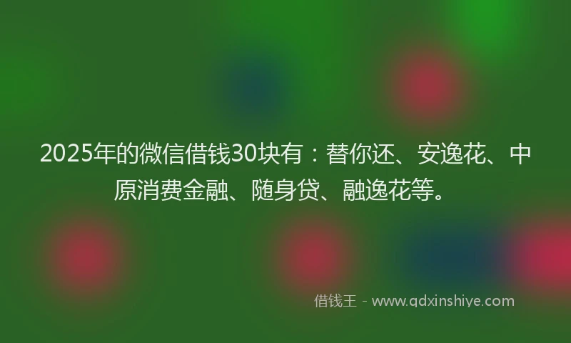 2025年的微信借钱30块有：替你还、安逸花、中原消费金融、随身贷、融逸花等。