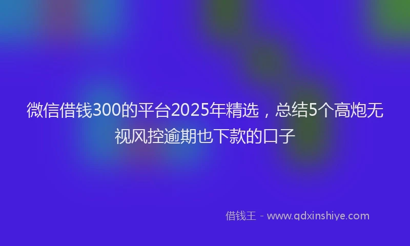 微信借钱300的平台2025年精选，总结5个高炮无视风控逾期也下款的口子