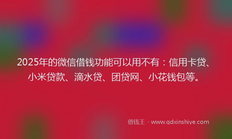 2025年的微信借钱功能可以用不有：信用卡贷、小米贷款、滴水贷、团贷网、小花钱包等。
