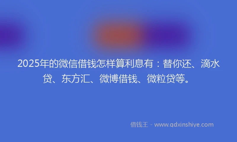 2025年的微信借钱怎样算利息有：替你还、滴水贷、东方汇、微博借钱、微粒贷等。