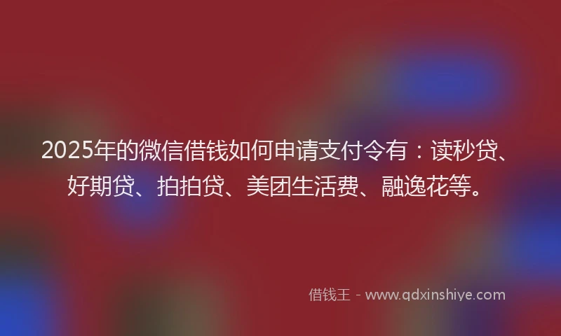 2025年的微信借钱如何申请支付令有：读秒贷、好期贷、拍拍贷、美团生活费、融逸花等。