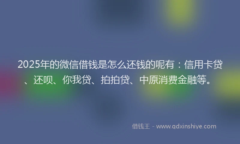 2025年的微信借钱是怎么还钱的呢有：信用卡贷、还呗、你我贷、拍拍贷、中原消费金融等。