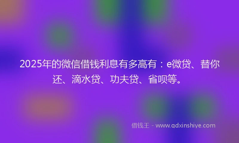 2025年的微信借钱利息有多高有：e微贷、替你还、滴水贷、功夫贷、省呗等。
