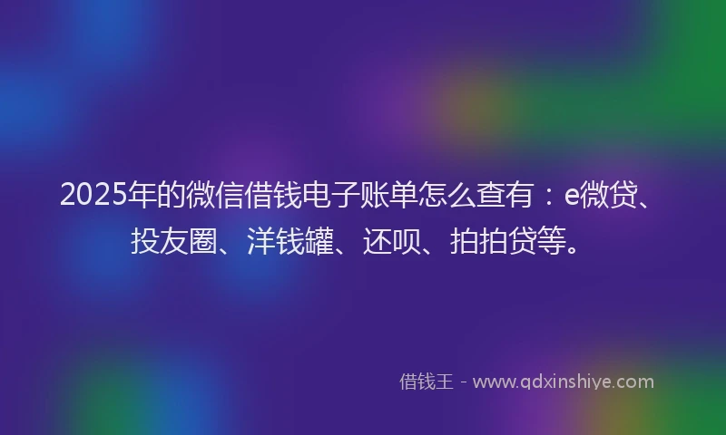 2025年的微信借钱电子账单怎么查有：e微贷、投友圈、洋钱罐、还呗、拍拍贷等。