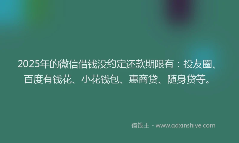2025年的微信借钱没约定还款期限有：投友圈、百度有钱花、小花钱包、惠商贷、随身贷等。