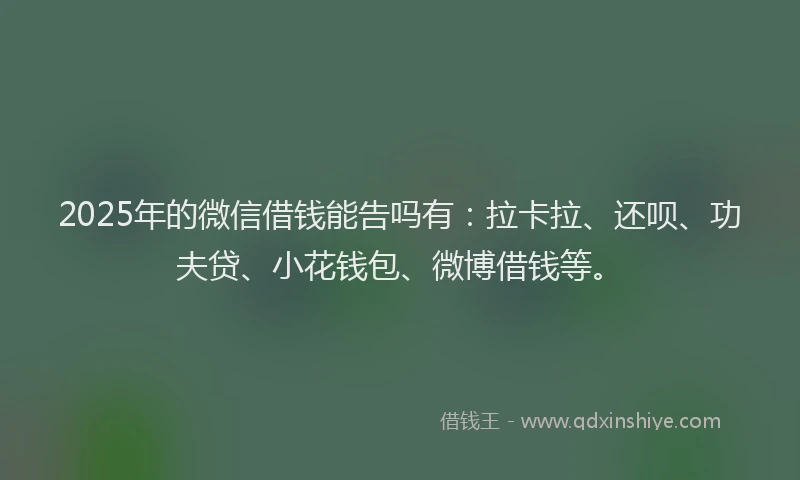 2025年的微信借钱能告吗有：拉卡拉、还呗、功夫贷、小花钱包、微博借钱等。