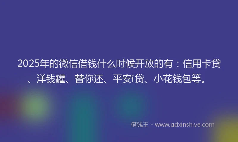 2025年的微信借钱什么时候开放的有：信用卡贷、洋钱罐、替你还、平安i贷、小花钱包等。