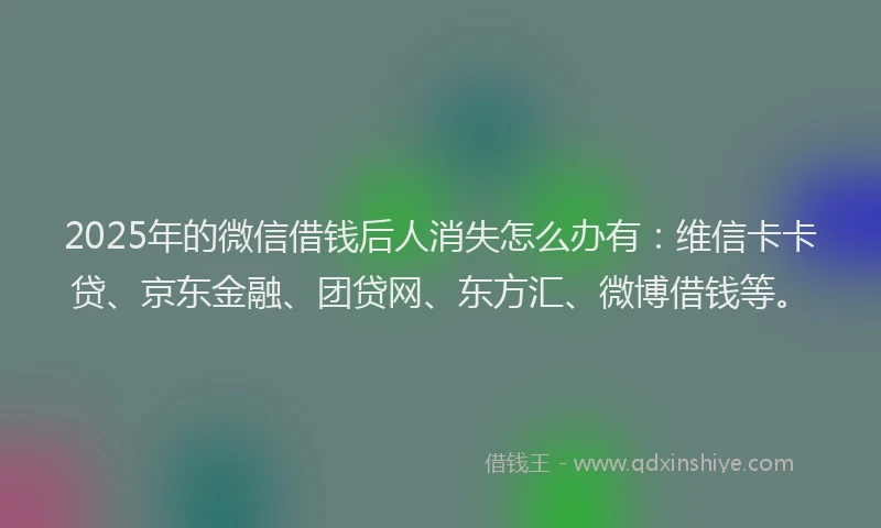 2025年的微信借钱后人消失怎么办有：维信卡卡贷、京东金融、团贷网、东方汇、微博借钱等。