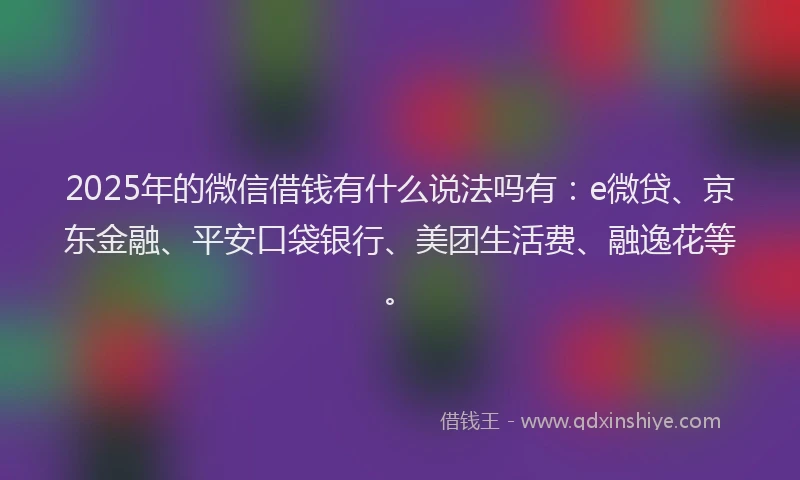 2025年的微信借钱有什么说法吗有：e微贷、京东金融、平安口袋银行、美团生活费、融逸花等。