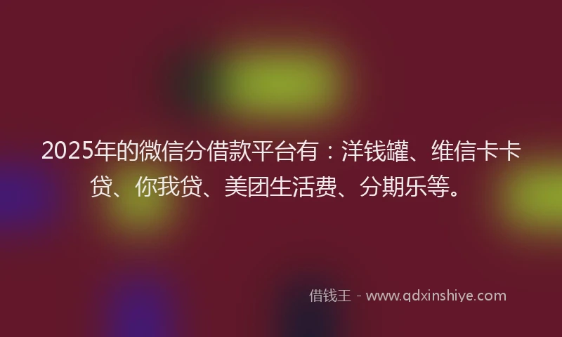 2025年的微信分借款平台有：洋钱罐、维信卡卡贷、你我贷、美团生活费、分期乐等。