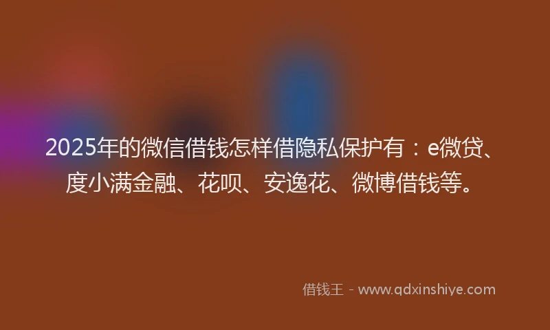 2025年的微信借钱怎样借隐私保护有：e微贷、度小满金融、花呗、安逸花、微博借钱等。