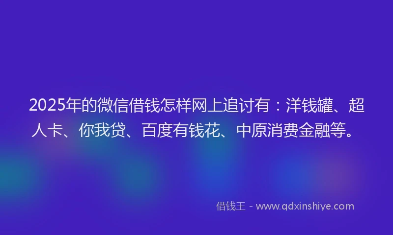 2025年的微信借钱怎样网上追讨有：洋钱罐、超人卡、你我贷、百度有钱花、中原消费金融等。