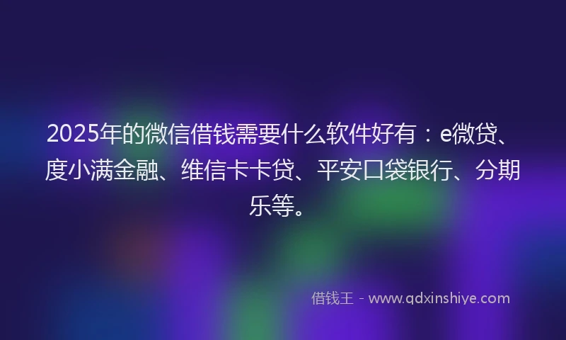 2025年的微信借钱需要什么软件好有：e微贷、度小满金融、维信卡卡贷、平安口袋银行、分期乐等。