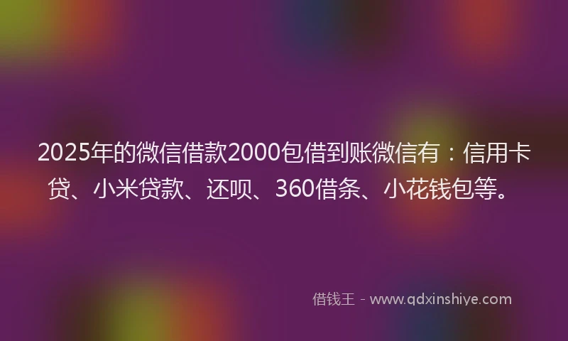2025年的微信借款2000包借到账微信有：信用卡贷、小米贷款、还呗、360借条、小花钱包等。