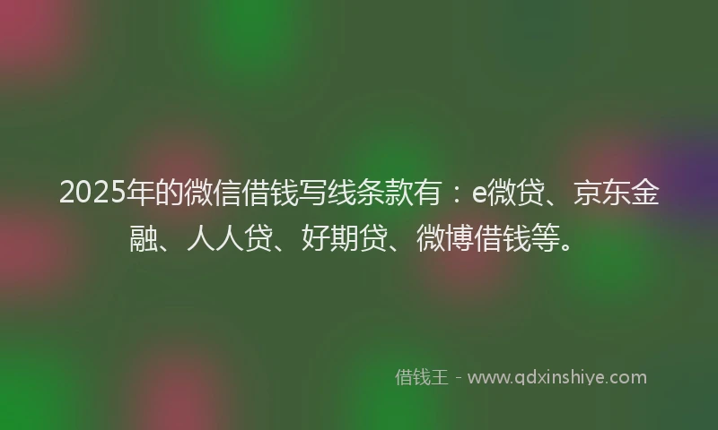 2025年的微信借钱写线条款有：e微贷、京东金融、人人贷、好期贷、微博借钱等。