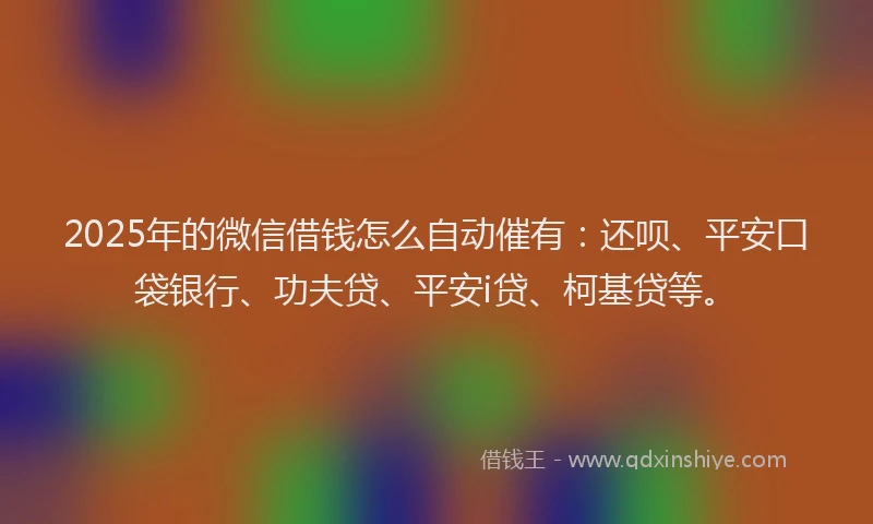 2025年的微信借钱怎么自动催有：还呗、平安口袋银行、功夫贷、平安i贷、柯基贷等。