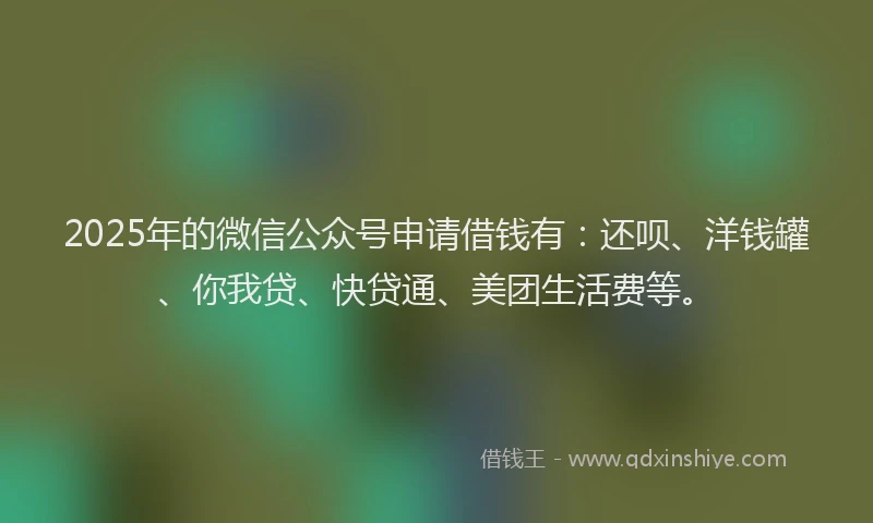 2025年的微信公众号申请借钱有：还呗、洋钱罐、你我贷、快贷通、美团生活费等。