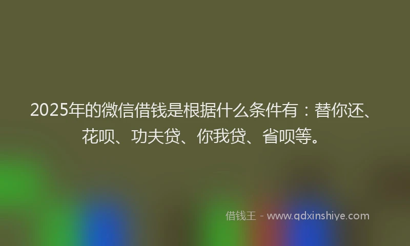2025年的微信借钱是根据什么条件有：替你还、花呗、功夫贷、你我贷、省呗等。