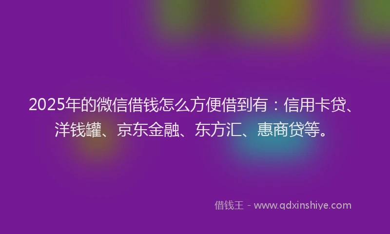 2025年的微信借钱怎么方便借到有：信用卡贷、洋钱罐、京东金融、东方汇、惠商贷等。