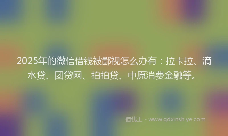2025年的微信借钱被鄙视怎么办有：拉卡拉、滴水贷、团贷网、拍拍贷、中原消费金融等。