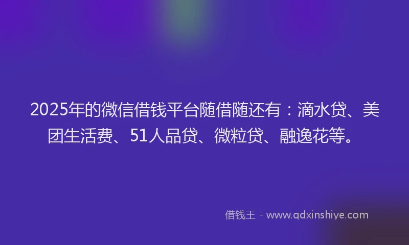 2025年的微信借钱平台随借随还有：滴水贷、美团生活费、51人品贷、微粒贷、融逸花等。