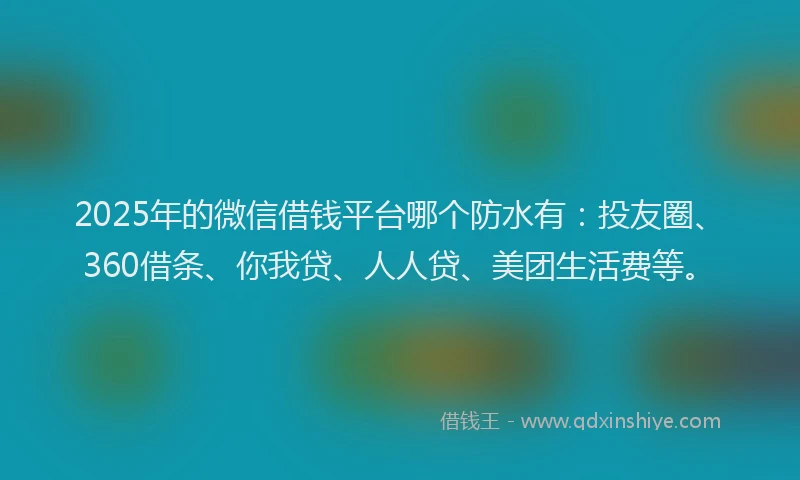 2025年的微信借钱平台哪个防水有：投友圈、360借条、你我贷、人人贷、美团生活费等。