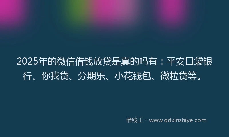 2025年的微信借钱放贷是真的吗有：平安口袋银行、你我贷、分期乐、小花钱包、微粒贷等。