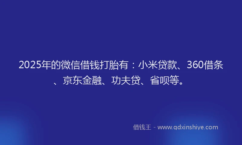 2025年的微信借钱打胎有：小米贷款、360借条、京东金融、功夫贷、省呗等。