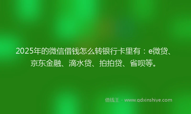 2025年的微信借钱怎么转银行卡里有：e微贷、京东金融、滴水贷、拍拍贷、省呗等。
