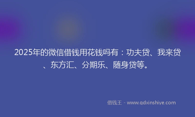 2025年的微信借钱用花钱吗有：功夫贷、我来贷、东方汇、分期乐、随身贷等。