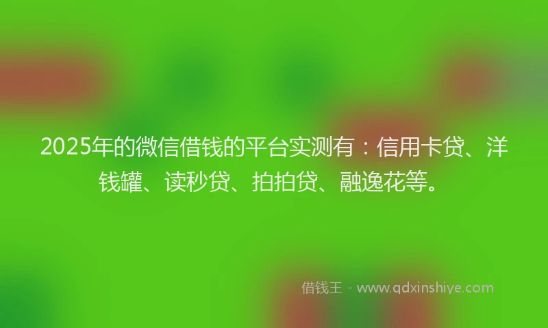 2025年的微信借钱的平台实测有：信用卡贷、洋钱罐、读秒贷、拍拍贷、融逸花等。