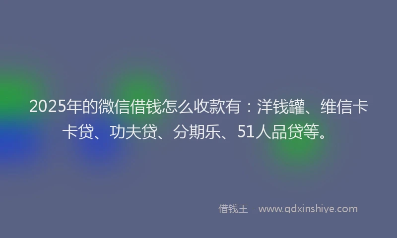 2025年的微信借钱怎么收款有：洋钱罐、维信卡卡贷、功夫贷、分期乐、51人品贷等。